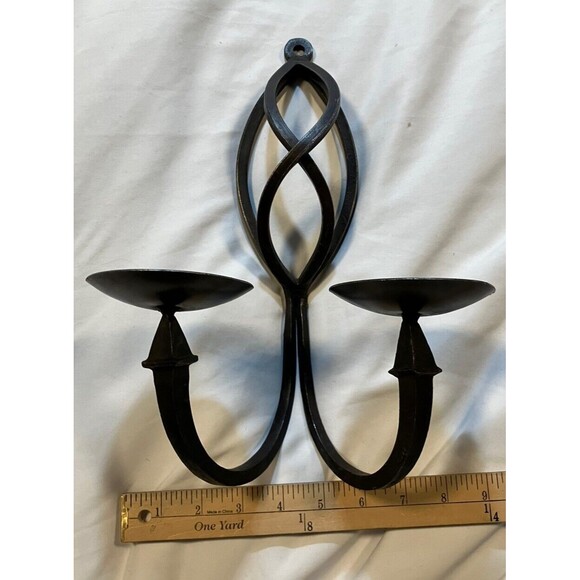 Double Pillar Candle Wall Sconce Forge Iron Brown Birdcage Design 12" Home Decor - Picture 6 of 6